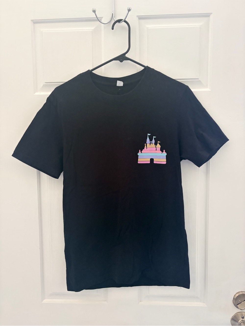 Black Tee with Pastel Castle Pocket Graphic